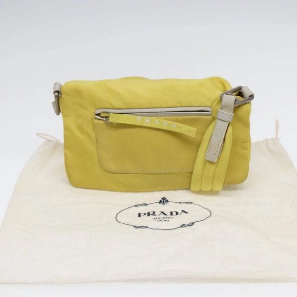 PRADA Shoulder Bag Nylon Yellow Silver Auth - Picture 1 of 16